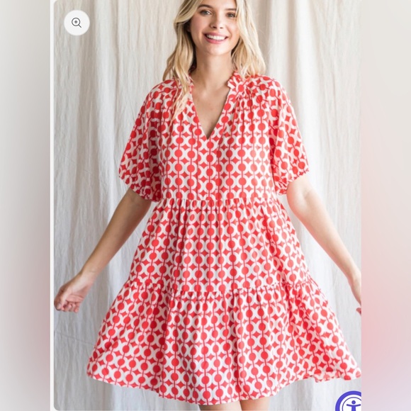 JODIFL Boho Shirt Dress Hot Pink Retro Pattern Cocktail Chic A Line Oversize - Picture 5 of 15